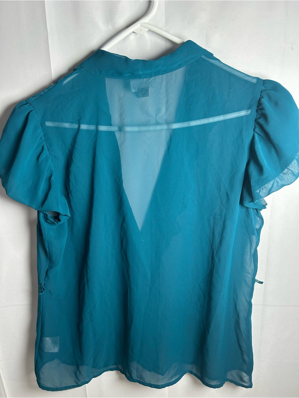 Worthington Teal Ruffle V-Neck Blouse with V neckline - Picture 4 of 10